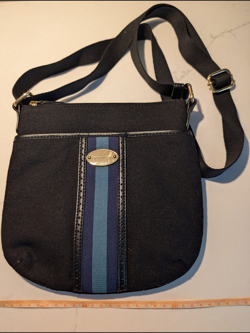 Tommy Hilfiger Black Crossbody Bag with Blue Stripe
